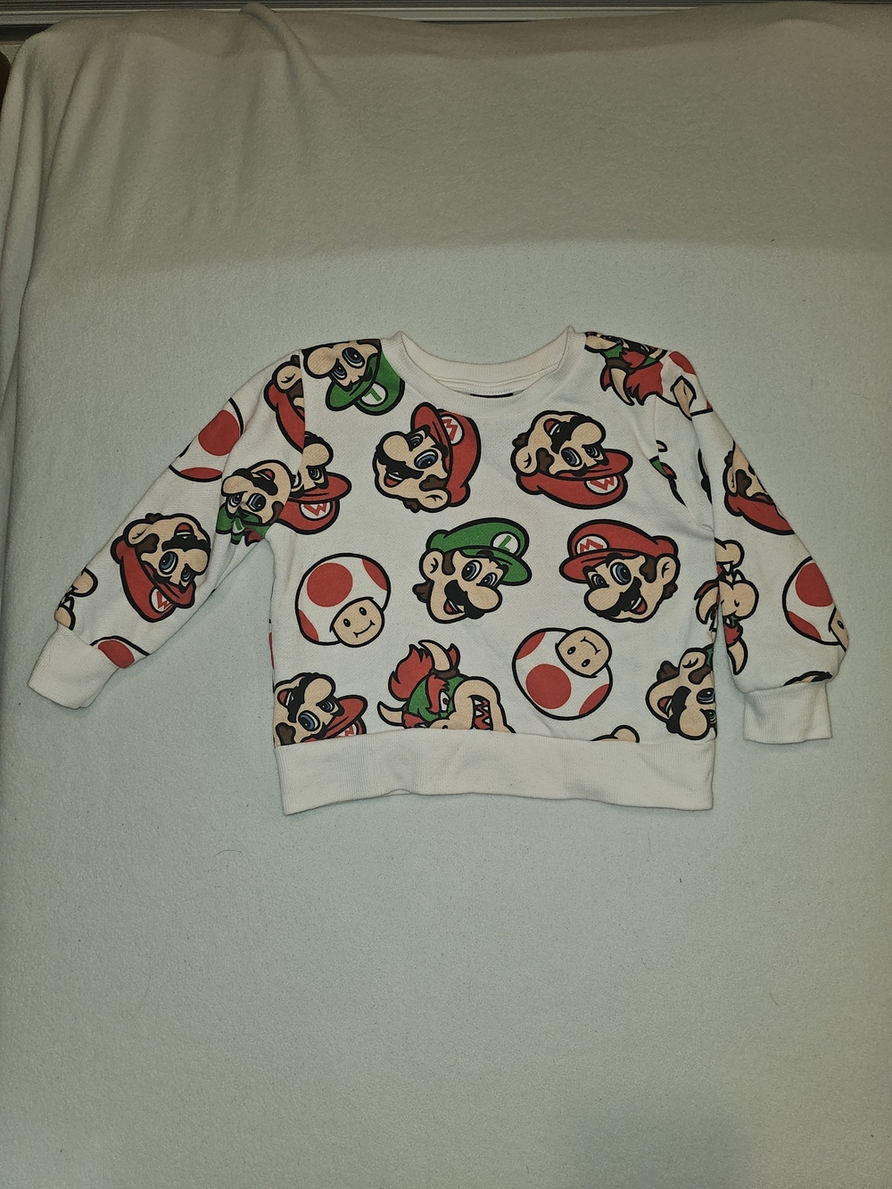 Nintendo White Mario & Luigi Character Sweatshirt with Red and Green Accents